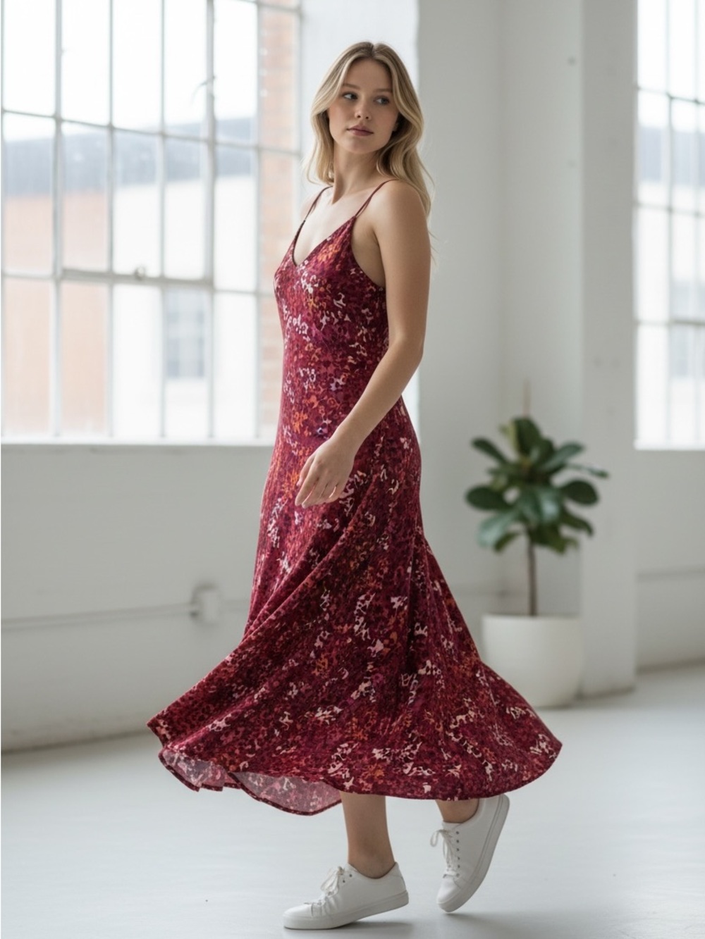 NWOT Summer & Rose Red Floral Slip Midi Dress Size XS/S w/ adjustable Straps